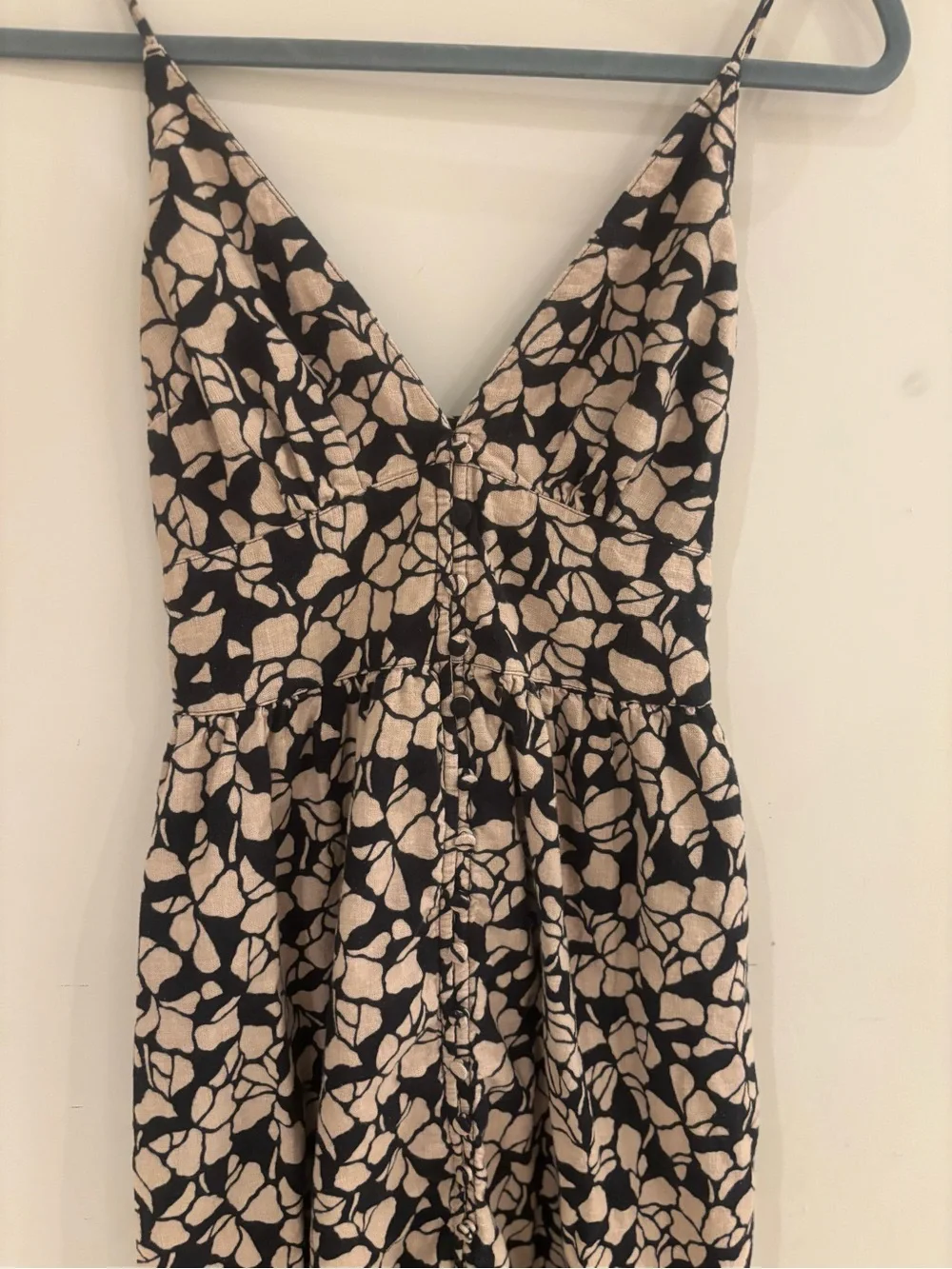 Abercrombie & Fitch Black and Cream Floral Maxi Dress with Spaghetti Straps